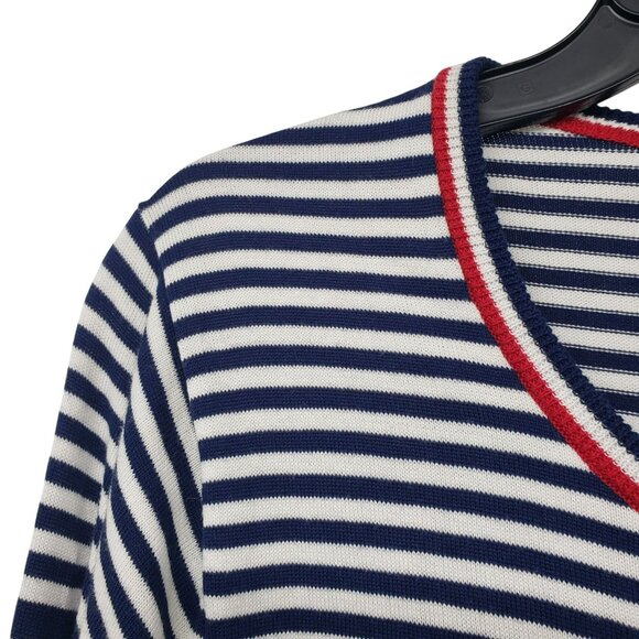 Lands End 100% Supima Cotton Navy Blue Red White Stripe Button Front Cardigan 2X - Picture 5 of 10